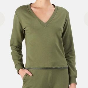 L'Agence Helena V-Neck Sweatshirt Olive Womens Size XS